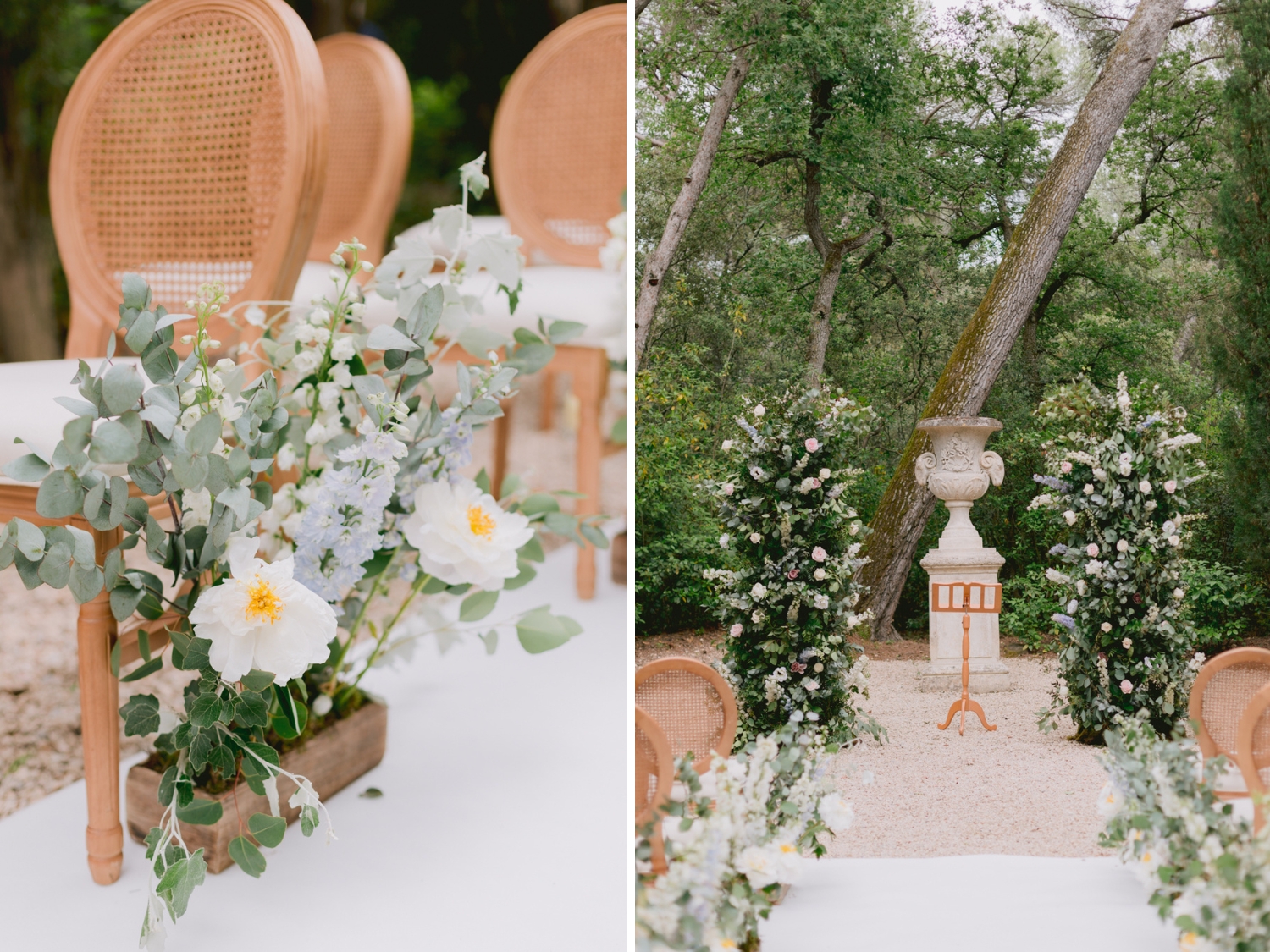 Ceremony floral decorations at a Spring Wedding at Chateau Martinay in Provence, France